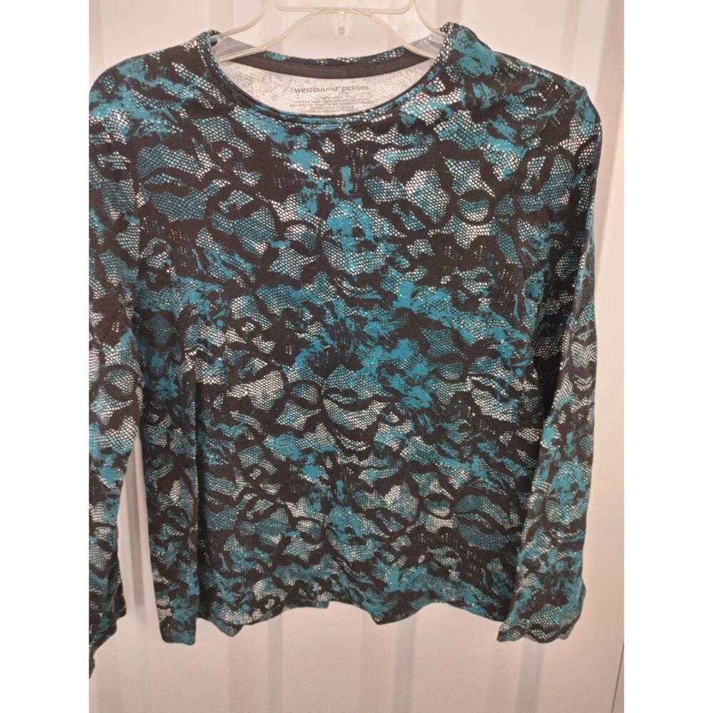 Westbound Petites Long Sleeve Top Snakeskin Print Blue Black Large PL